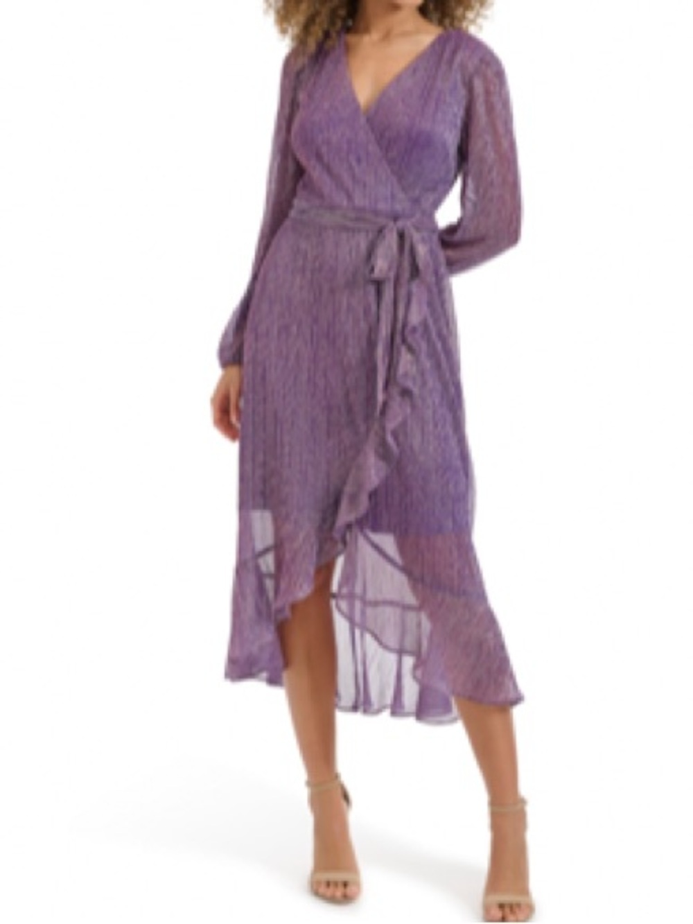 Kenzie Tie Waist Burnout Chiffon Maxi Dress Purple Wrap Dress Sz 8 Ruffle Trim
